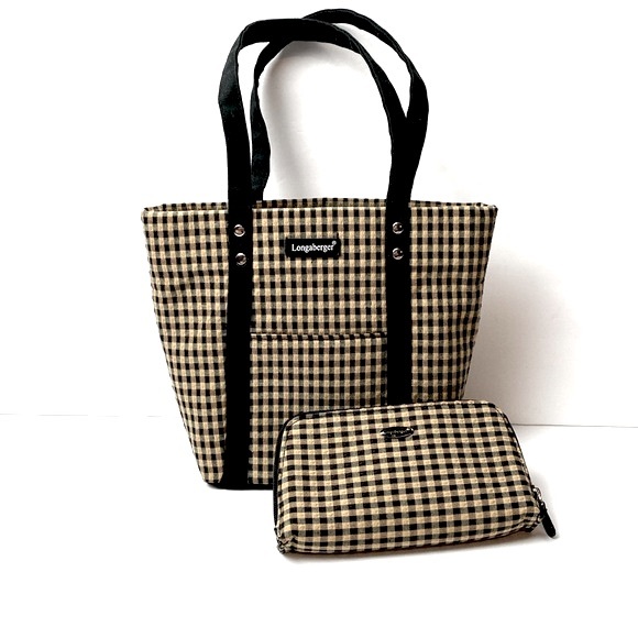 Longaberger Handbags - Longaberger Homestead Small Plaid Tote Handbag and make up bag